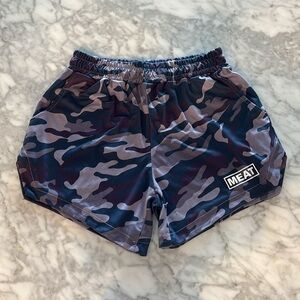 Blue and Purple Camouflage Shorts, Meat Sportswear, “Lifting Short” size Small